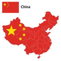 China flag map. Map of China with national Chinese flag. vector