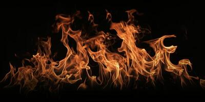 AI generated Red Orange Gold Flames Rising up on Black background photo