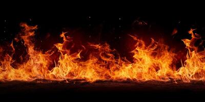 AI generated Red Orange Gold Flames Rising up on Black background photo