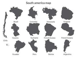 South America country Map. Map of South America in set grey color vector