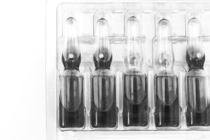 Injectable solution ampoules. Black and white view photo