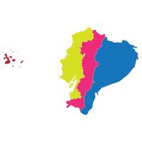 Ecuador map. Map of Ecuador in four main regions in multicolor vector