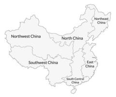 China map. Map of China in eight main regions vector