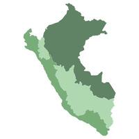 Peru map. Map of Peru in three main regions in multicolor vector