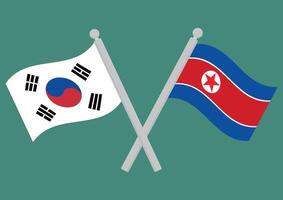 South Korea vs North Korea. Flags of South Korea and North Korea on flagpole vector