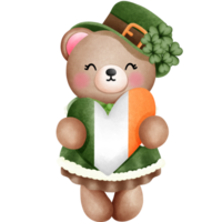 st patricks journée nounours ours avec irlandais cœur aquarelle clipart. png