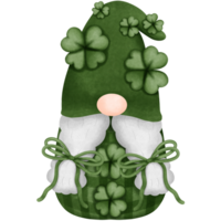 Cute adorable watercolor st patricks day gnome with clovers clipart, Hand drawn cute character illustration. png