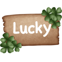 St patricks day with wooden sign featuring green clover leaf  watercolor illustration. png