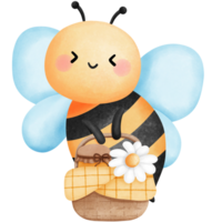 abeille avec panier de mon chéri pot clipart, aquarelle mignonne animal insecte illustration dans dessin animé style. png