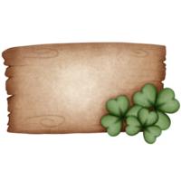 Wooden sign featuring green clover leaf watercolor illustration. png