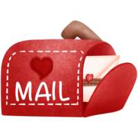 Red valentines mailbox with letter clipart image, Hand drawn watercolor illustration. png