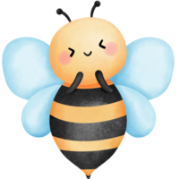 Cute happy honey bee watercolor clipart, Hand drawn baby animal insect illustration. png