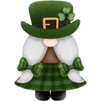 Watercolor cute st patricks day gnome with hat and clovers clipart, Hand drawn cute character illustration. png