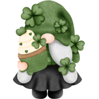 Watercolor st patricks day gnome with cupcake and clovers clipart, Hand drawn cute character illustration. png