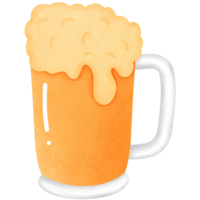 Beer mug and glass with foam watercolor illustration. png