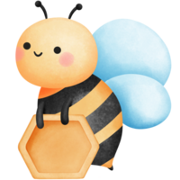 miel abeja participación un panal acuarela clipart, mano dibujado linda bebé abejorro y Colmena ilustración. png