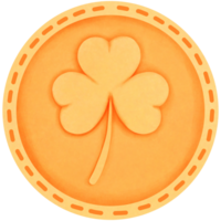 Watercolor gold coin with clover leaf clipart, St patricks day decoration. png