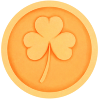Watercolor gold coin with clover leaf clipart, Leprechaun money. png