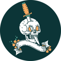 icono de estilo tatuaje con pancarta de una calavera png