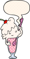 cartoon ice cream soda girl with speech bubble in comic book style png