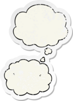 cartoon cloud with thought bubble as a distressed worn sticker png