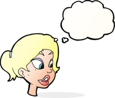 cartoon friendly woman with thought bubble png