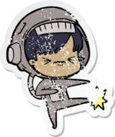 distressed sticker of a angry cartoon space girl stubbing toe png
