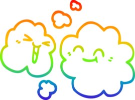 rainbow gradient line drawing of a cartoon white happy clouds png