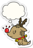 dibujos animados Navidad reno con pensamiento burbuja como un impreso pegatina png