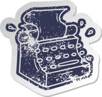 distressed old cartoon sticker of old school typewriter png