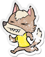 distressed sticker of a angry wolf cartoon png