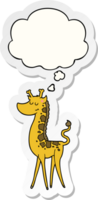 cartoon giraffe with thought bubble as a printed sticker png