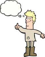 cartoon positive thinking man in rags with thought bubble png