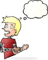 cartoon man with tattoos with thought bubble png