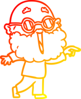 warm gradient line drawing of a cartoon joyful man with beard pointing finger png