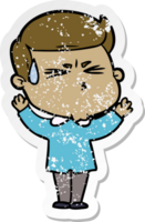 distressed sticker of a cartoon man sweating png
