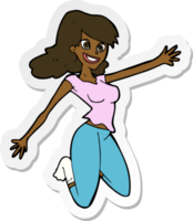 sticker of a cartoon jumping woman png