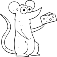 hand drawn black and white cartoon mouse with cheese png