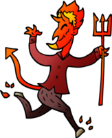 cartoon doodle devil with pitchfork png