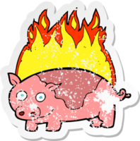 retro distressed sticker of a cartoon roast ham png