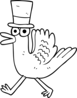 hand drawn black and white cartoon duck in top hat png