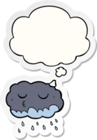 cartoon rain cloud with thought bubble as a printed sticker png