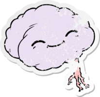 distressed sticker of a cartoon happy brain png