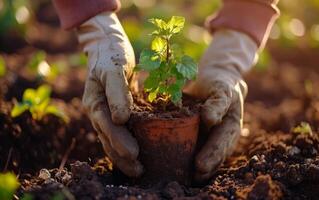 AI generated Planting Plant Seeds in Sunlit Soil photo