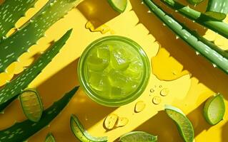 AI generated A Colorful Snapshot Showcasing a Jar of Fresh Aloe Vera Gel Opened photo