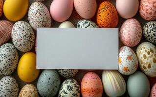 AI generated Decorative Easter Egg Setup with Empty Space for Text photo