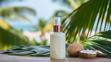 AI generated Elegant Spa Essentials Amidst Lush Green Foliage photo