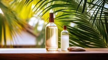AI generated Elegant Spa Essentials Amidst Lush Green Foliage photo