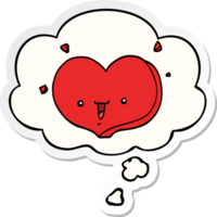 cartoon happy love heart with thought bubble as a printed sticker png