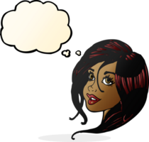 cartoon pretty female face with thought bubble png